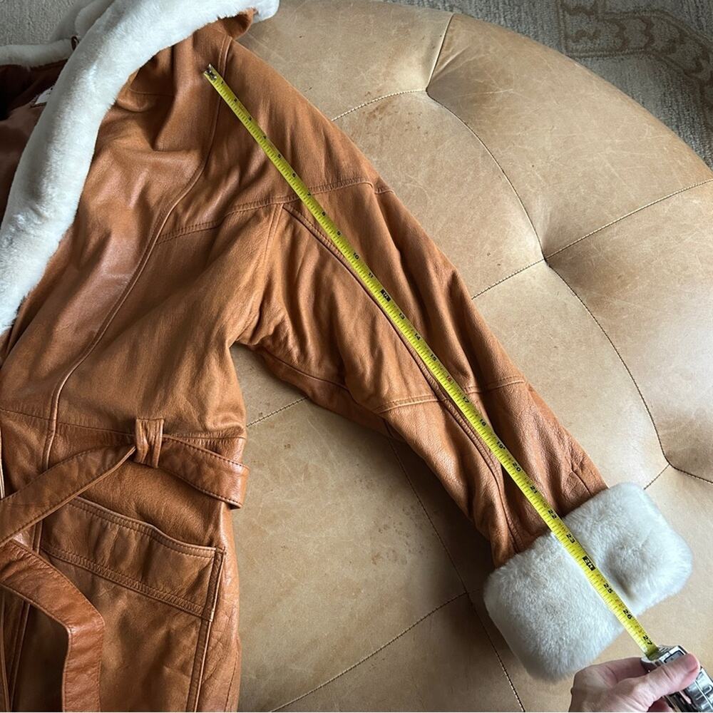 Penny Lane Shearling Trim Leather Coat Boho 70s Revival Oversized L Wilsons - Picture 16 of 16
